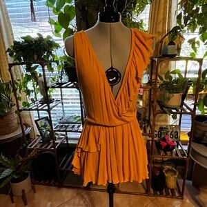 Free People Mustard Ruffled Mini Dress